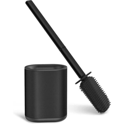 Toilet brush, silicone toilet brush with stainless steel holder for deep cleaning, floor or wall mounted, black