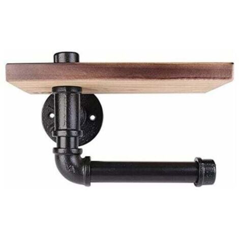 Toilet paper holder, decorative wall shelf - Industrial style - Steel pipe - With wooden shelf for bathroom decoration