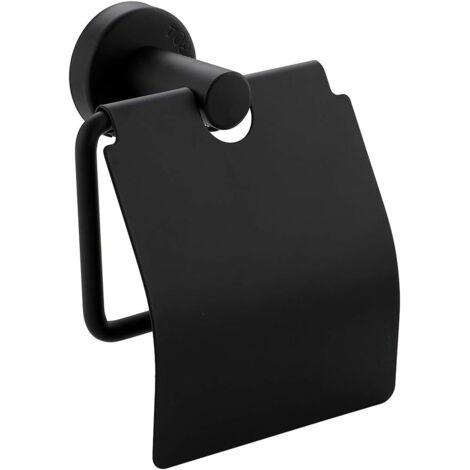 Toilet Paper Holder Matte Black with Waterproof Cover Tissue Roll Holder for Bathroom Organization and Storage Single Post/Hook Toilet Tissue Holder Wall Mounted