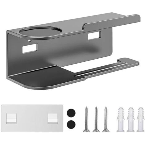 Toilet Paper Holder Wall Mount with Shelf, Roll Tissue Rack Bathroom, Holds Reed Diffuser, Self- or Screw-In Installation, Metal, 23x9x8cm, (Gray)