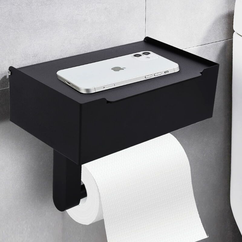 Toilet Paper Holder with Wet Wipes Box Black sus 304 Stainless Steel Wall Mounted Toilet Paper Roll Holder with Shelf for Toilet Bathroom Kitchen
