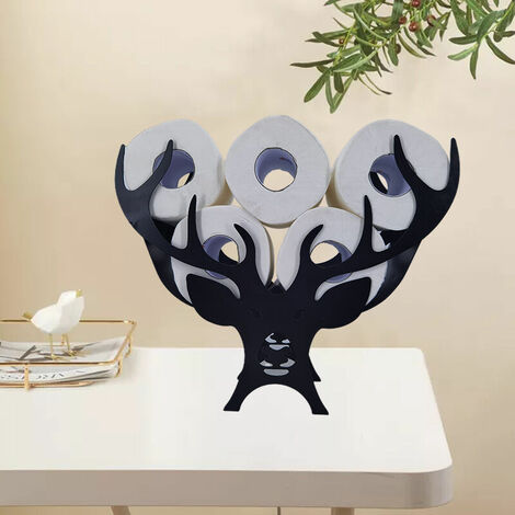 Toilet Roll Holder Metal Paper Holder Deer Shaped Paper Storage for Bathroom (Black)