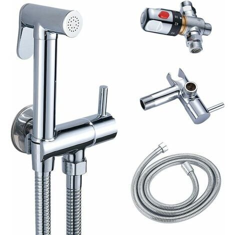 DEWDAT Toilet Shower Kit Thermostatic Mixing Valve Hand Shower with Hand Sprayer for Intimate Hygiene Anti-scald Chrome Brass Toilet Bidet Spray Set Bidet Shower