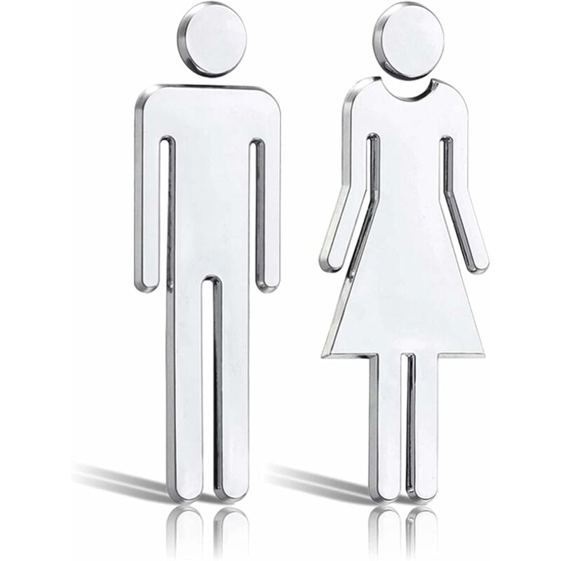 Tinor - Toilet Signs of Male and Female Symbols, Restroom Stickers, 12cm Toilet Signs Door Plate Silver Women Men Adhesive Toilet Signs, for Restroom