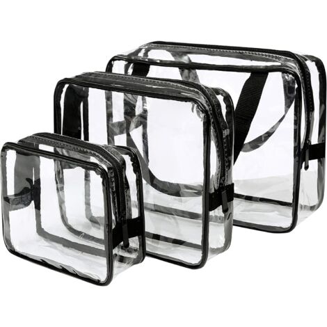 Toiletry Bags 3 in 1 Gift Makeup Bags & Cases Plastic Bag Clear PVC Travel Bag Brushes Organizer for Men and Women Travel Business Bathroom, Black,,