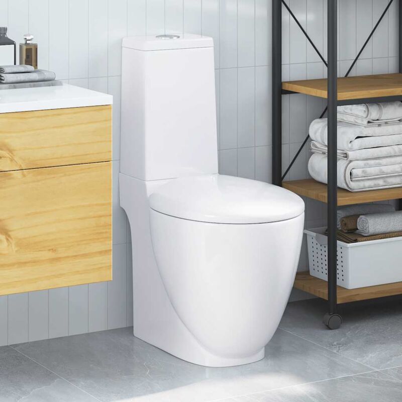 Vidaxl - Toilette en céramique Ronde Écoulement d'eau au fond Blanc