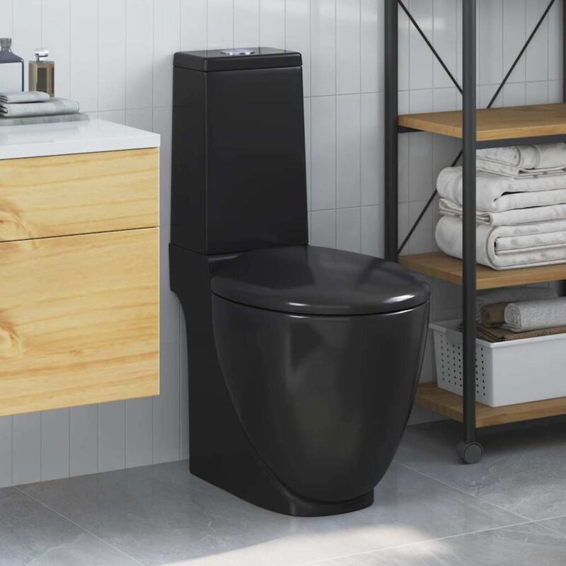 Toilette en céramique Ronde Écoulement d'eau au fond Noir Vidaxl