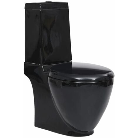 Toilette en céramique ronde écoulement d'eau au fond noir vidaXL