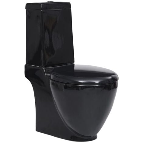 Toilette en céramique Ronde Écoulement d'eau au fond Noir vidaXL