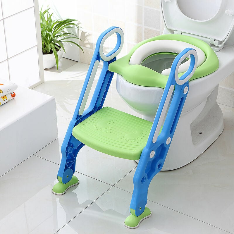 Guoyihua - Toilette Enfant Réducteur WC,Adaptateur de wc Portable avec Marche,Coussinet Antidérapant Avec Poignées,Tabouret Pliable, Bleu vert