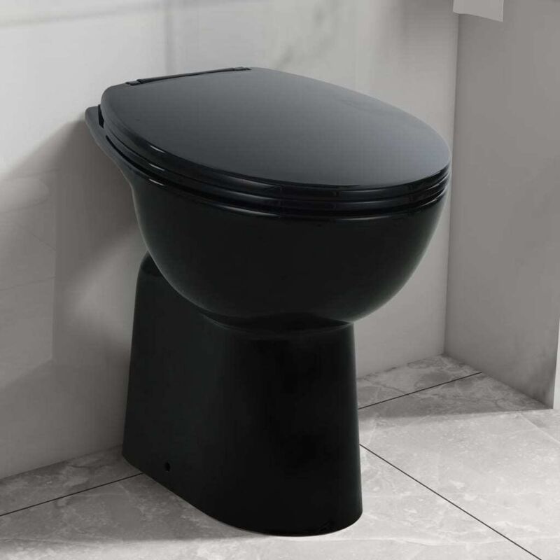 vidaXL Toilette sans rebord 7 cm hauteur supplémentaire Abattant amorti Céramique Noir