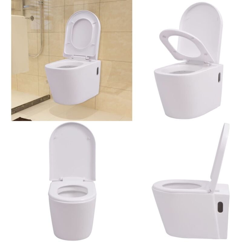 Vidaxl - Toilette murale Céramique Blanc - toilette suspendue - toilette murale - Home & Living - Blanc