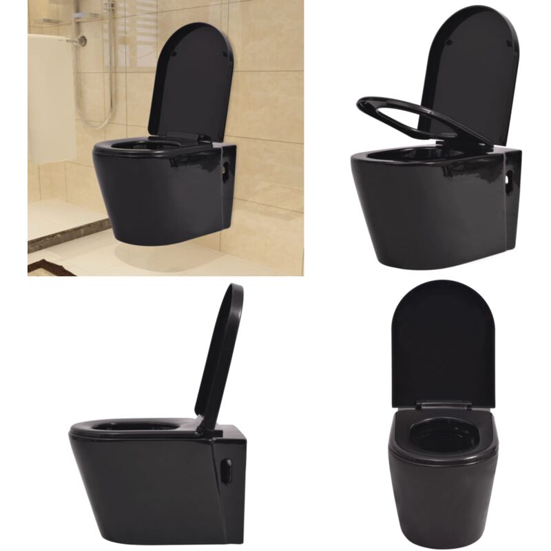 Vidaxl - Toilette murale Céramique Noir - toilette suspendue - toilette murale - Home & Living - Noir