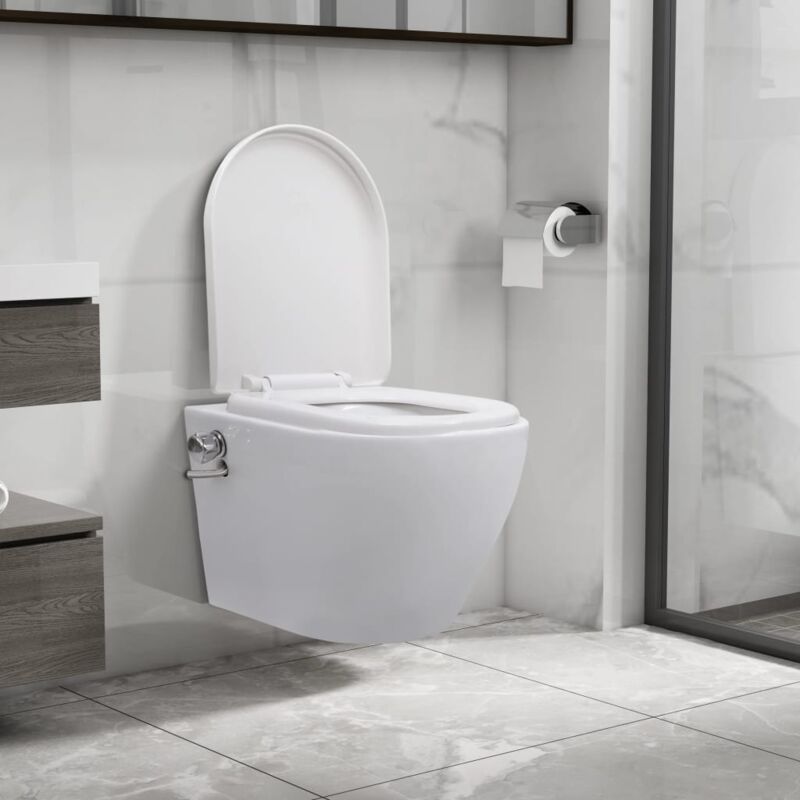 Toilette murale sans bord à fonction de bidet Céramique Blanc CFW84481