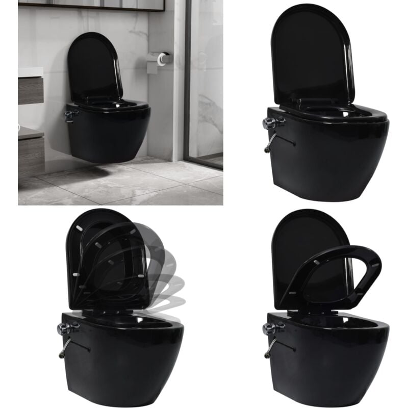 Vidaxl - Toilette murale sans bord à fonction de bidet Céramique Noir - wc suspendu - wc suspendus - Home & Living - Noir