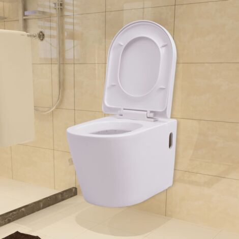 Toilette murale WC à poser  Pack WC complet Céramique Blanc 18529