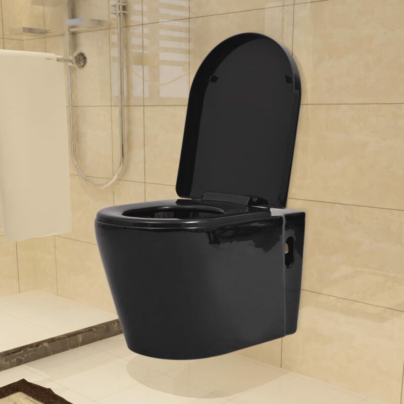Maison Chic - Toilette murale wc à poser Pack wc complet Céramique Noir 41458