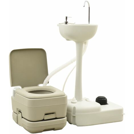 Toilette portable de camping 10+10L et support à lave-mains 20L - Gris
