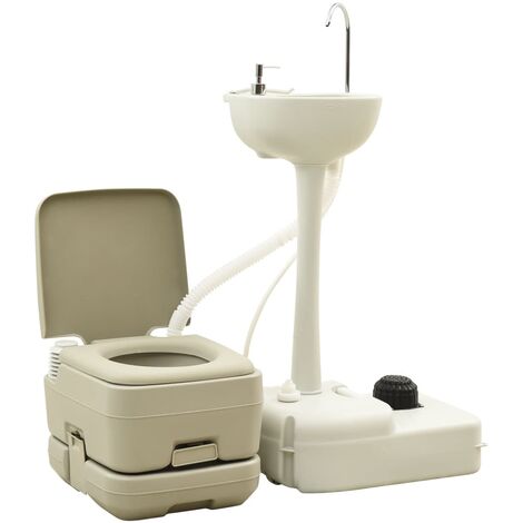 Toilette portable de camping WC Chimique pour Enfant Adulte 10+10L et support à lave-mains 20L NAJO3801 BonneVie