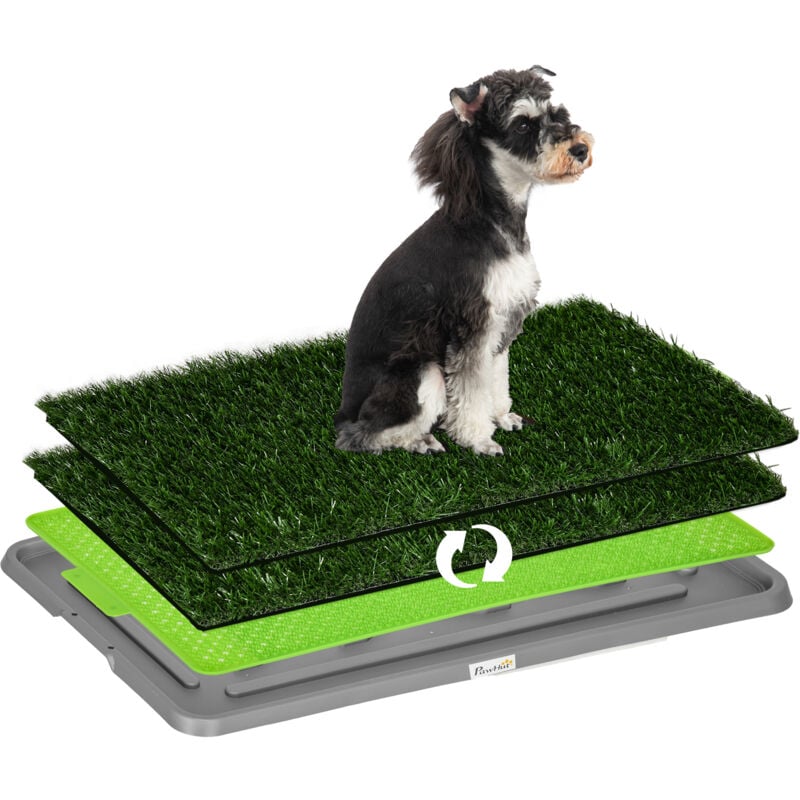 Toilette pour chien litière avec 2 tapis en gazon artificiel avec bac pour l'apprentissage de la propreté à l'intérieur et à l'extérieur, tapis