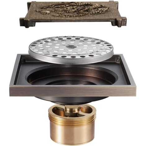 Toilette Salle de Bain Cuisine, Siphon de Sol, Siphon de Douche Laiton Antique Siphon de Sol et Filtre Amovible
