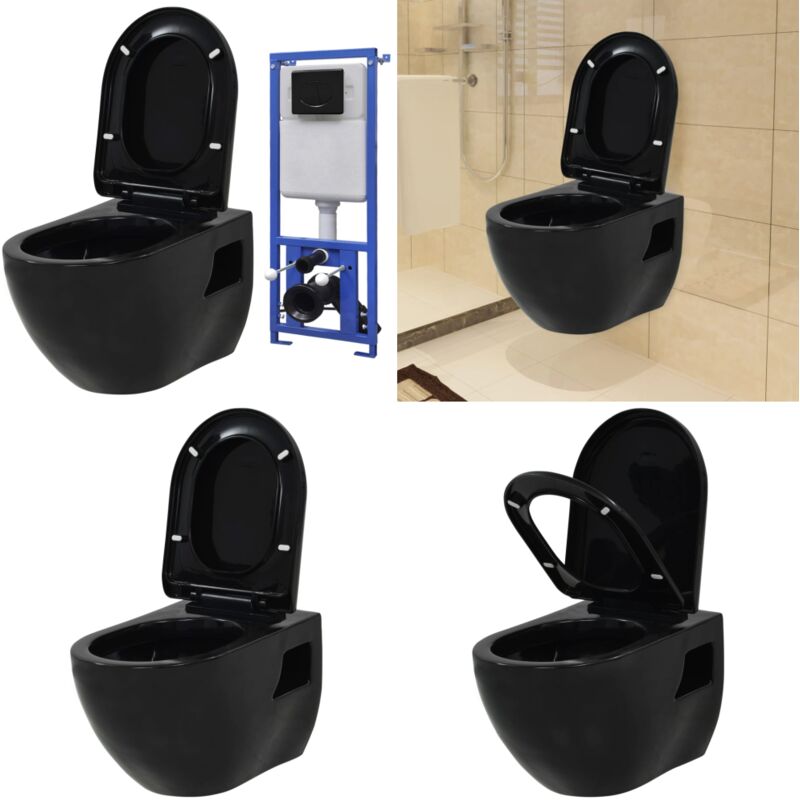 Toilette suspendue au mur avec réservoir caché Céramique Noir - toilette avec réservoir caché - toilettes avec réservoir caché - Home & Living