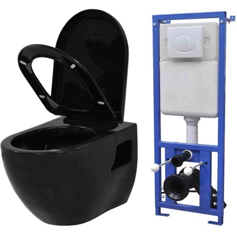 Toilette suspendue au mur Pack WC suspendu - avec réservoir caché Céramique Noir BV959454 - BonneVie