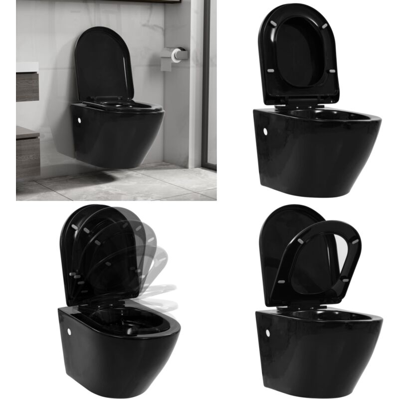 Toilette suspendue au mur sans rebord Céramique Noir - WC suspendu - WC suspendus - Home & Living - Noir