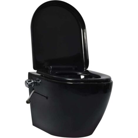 Toilette suspendue et sans bord avec réservoir noir céramique CFW383418