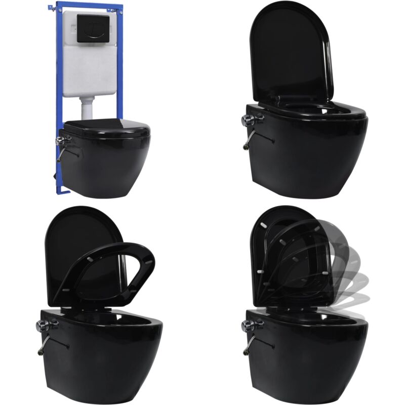 Toilette suspendue et sans bord avec réservoir noir céramique - toilette sans rebord suspendues - toilettes sans rebord suspendues - Home & Living