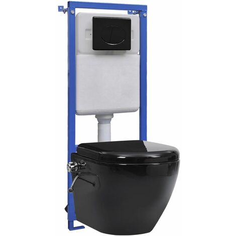 Vidaxl – Toilette suspendue sans bord avec réservoir noir céramique – Mécanisme de fermeture douce – Double chasse 3-4,5L et 6-9L – Dimensions 36x48x41,5cm