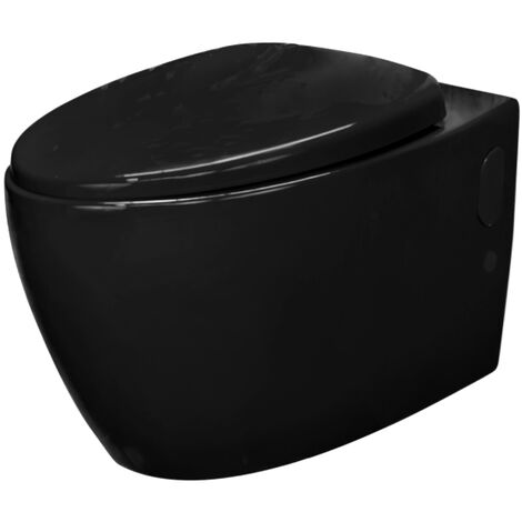 Toilette suspendue noire en céramique – Cuvette horizontale 135 mm – Abattant avec frein de chute – Dimensions 570x380x400 mm