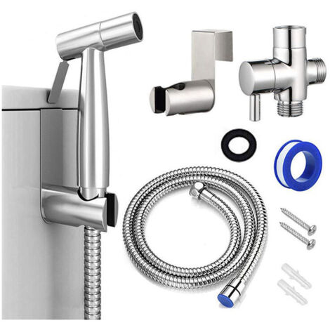 Toiletten-Duschset, Duschkopf für die Badezimmerreinigung, Sprühgerät für die tägliche Körperhygiene, Wandschlauchset (Silber)