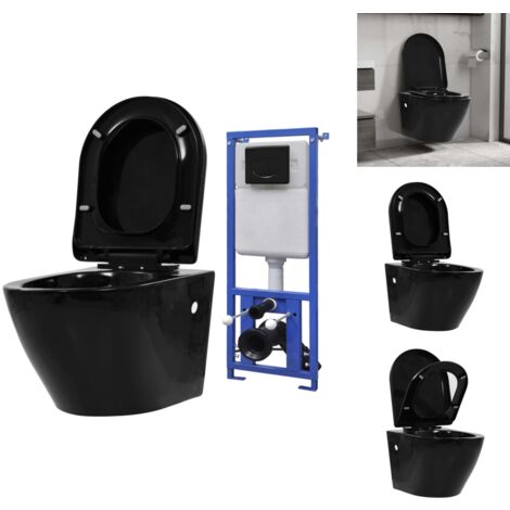 Toiletten - Living Hänge-Toilette mit Unterputzspülkasten Keramik Schwarz