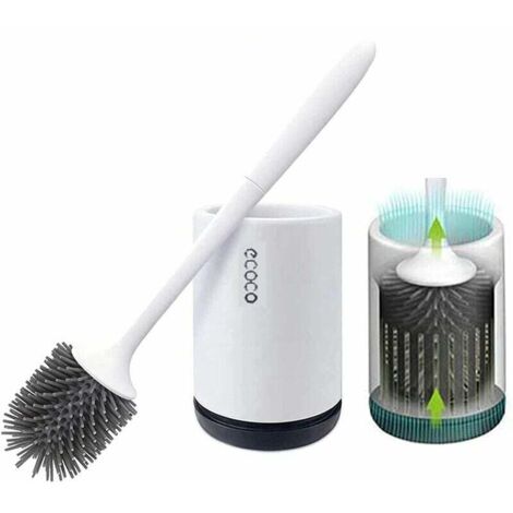 Toilettenbürste, antibakterielle Silikon-Toilettenbürste, Toilettenbürsten-Set, Toilettenbürste mit langem Griff und hygienischem Halter (Bodenbelag)