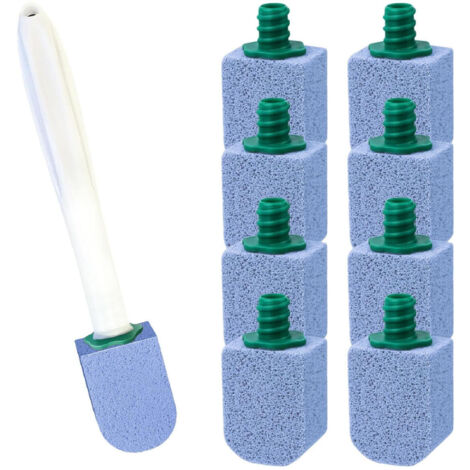 Toilettenbürste aus Bimsstein, 10 Bimsstein-Reinigungsbürsten mit wiederverwendbarem Griff, für Toiletten und Waschbecken, Blau