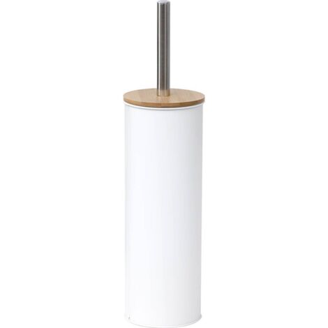 Toilettenbürste aus metall mit bambusdeckel - weiss - Tendance