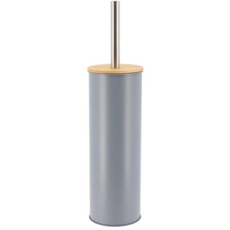 Toilettenbürste aus metall mit bambusüberzug - grau - Tendance
