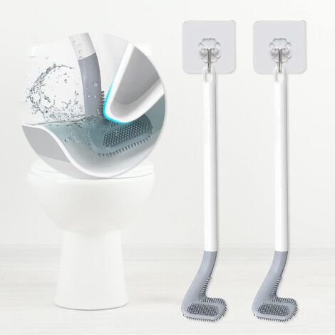 Toilettenbürste, Silikon-Toilettenbürsten mit langem, rutschfestem Kunststoff (2 Stück)