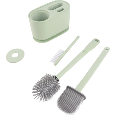 [Toilettenbürsten-Set] Toilettenbürsten-Set mit langem Griff – Hängende Bürste mit belüftetem Sockel für multifunktionale Tiefenreinigung, 2 grüne Kunststoffbürsten, 350 g