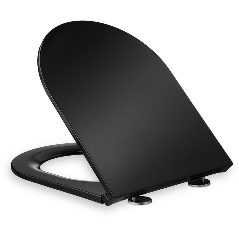 Toilettendeckel Mit Absenkautomatik & Quick Release, 36 X 45 Cm, Duroplast, Montage Von Oben, D-form, Schwarz - Relaxdays