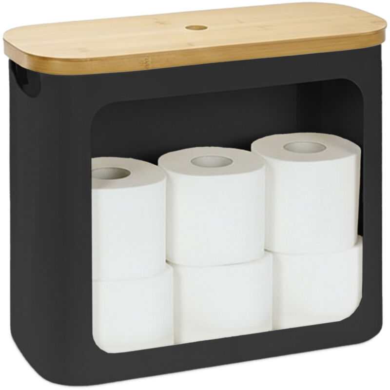 Relaxdays Toilettenpapier Aufbewahrung, 12 Rollen, Hbt, 36 X 43 X 17 Cm, Stoff, Bambus, Klopapier Korb, Vorrat, Schwarz