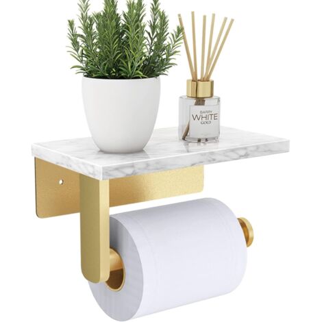 Toilettenpapierhalter aus Edelstahl mit Marmorplatte für Küche und Bad - Farbe: gebürstetes Gold