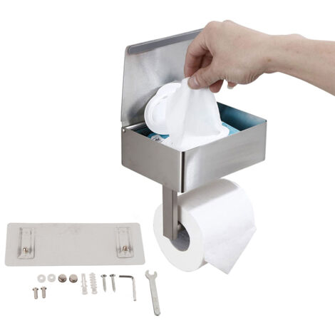 Toilettenpapierhalter aus Edelstahl mit Schublade, 2-in-1-Ständer mit Ablage für Smartphone und Feuchttücher, einfache Wandmontage, modernes und elegantes Design, Abmessungen 20,5 x 15,5 x 13 cm, Farb