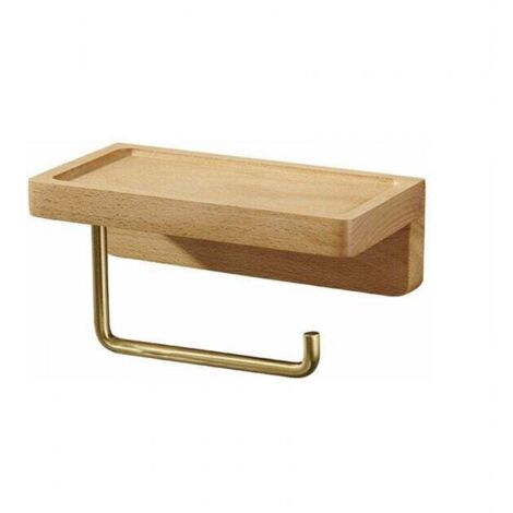 Toilettenpapierhalter aus Massivholz, Wandhalterung mit Doppelmontage, selbstklebende abgerundete Ecken, Badezimmer- und Küchendekor (Buche)