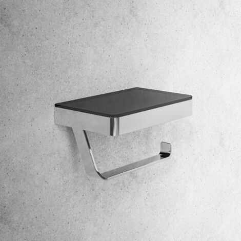 Toilettenpapierhalter Bernstein G501 Edelstahl mit Ablage aus Glas Farbe: Chrom / Schwarz