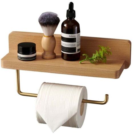 Toilettenpapierhalter, doppelte Installation, Toilettenpapierhalter aus massivem Buchenholz, Wandmontage, selbstklebend, abgerundete Ecken, Papierrollenhalter, Dekor für Badezimmer, Küche (Buche)