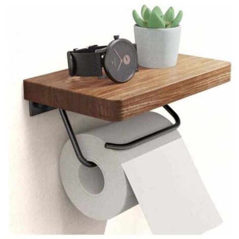 Toilettenpapierhalter im Landhausstil mit Ablage fürs Badezimmer, rustikaler Toilettenpapierrollenhalter von XU, Wandmontage, rostfrei, verstellbar, leicht zu reißen, Walnuss-Finish - KZQ
