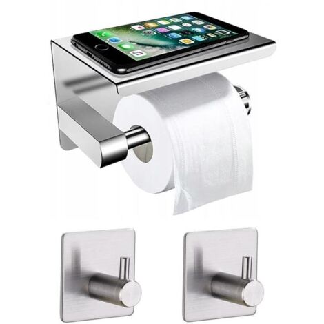 Toilettenpapierhalter mit Ablage Badezimmerhaken 2 Stück Silber
