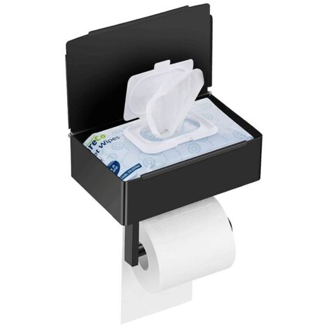 Toilettenpapierhalter mit Ablage, Einweg-Feuchttücherspender für Badezimmer, Toilettenpapierhalter mit Behälter, Edelstahl-Wandhalterung MUMU